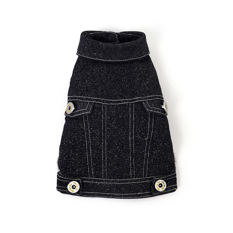 KFX-9669949 Pet Cowboy Vest in Blue, Black, and Purple - Punk Style Denim Waistcoat for Pets