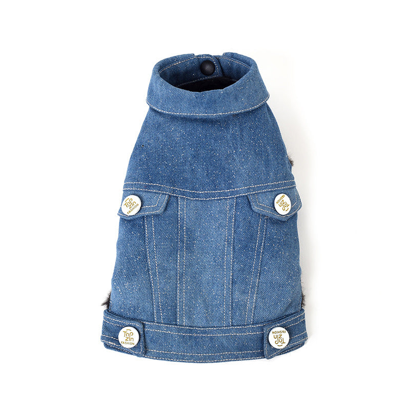 KFX-9669949 Pet Cowboy Vest in Blue, Black, and Purple - Punk Style Denim Waistcoat for Pets