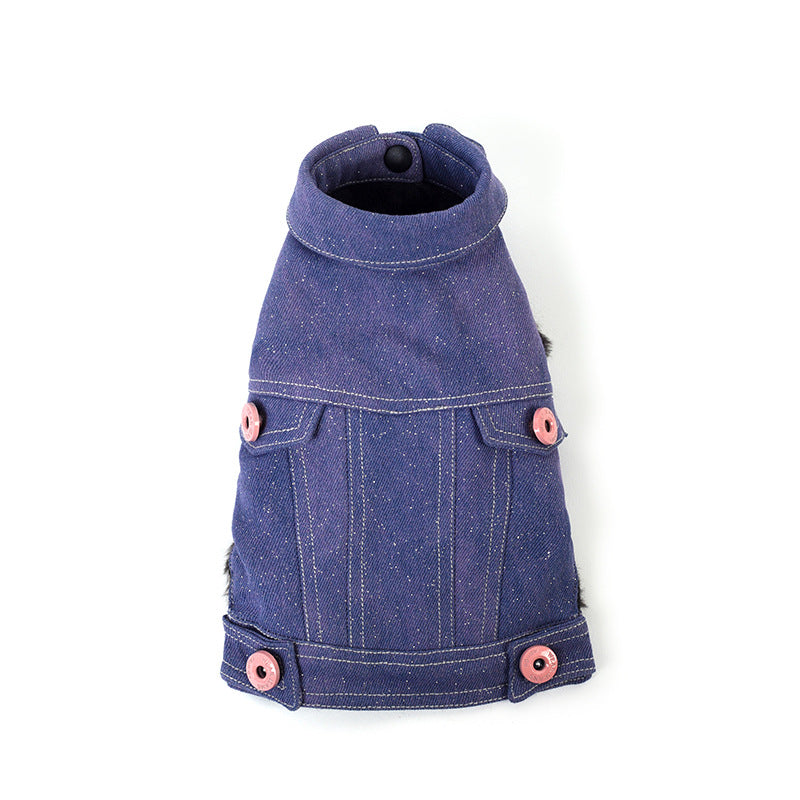 KFX-9669949 Pet Cowboy Vest in Blue, Black, and Purple - Punk Style Denim Waistcoat for Pets