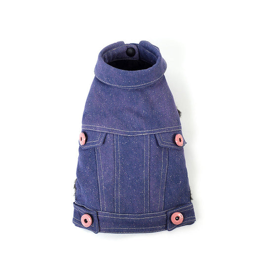 KFX-9669949 Pet Cowboy Vest in Blue, Black, and Purple - Punk Style Denim Waistcoat for Pets