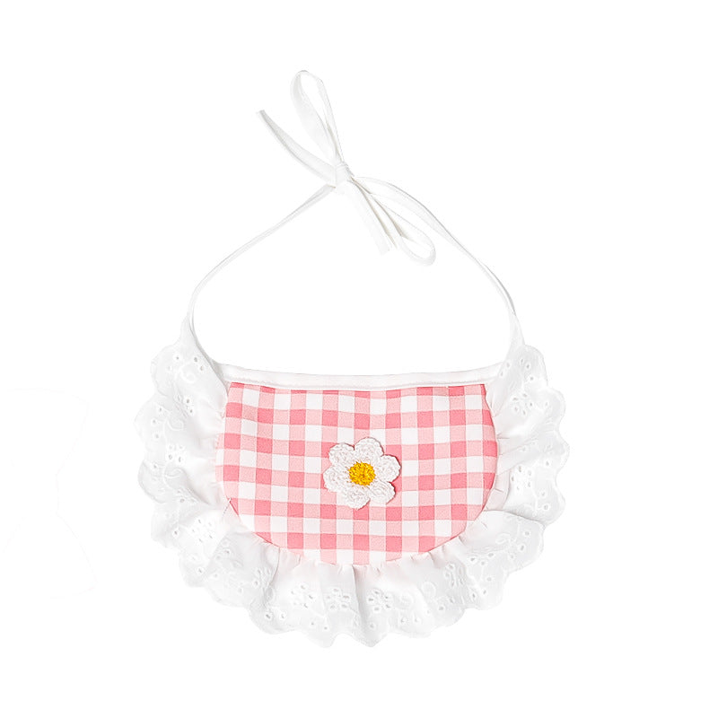 KFX-9674941 Cute Lace Bib and Plaid Saliva Towel for Pets in Yellow, Red, and Blue
