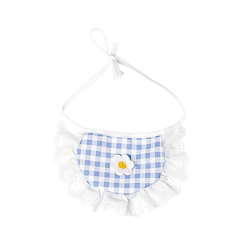 KFX-9674941 Cute Lace Bib and Plaid Saliva Towel for Pets in Yellow, Red, and Blue