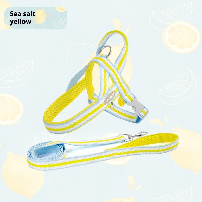 KFX-9676605 Portable Pet Harness with Hand Holding Rope - Available in Sea Salt Yellow, Fumigated Purple, Cream Powder, Coral Orange