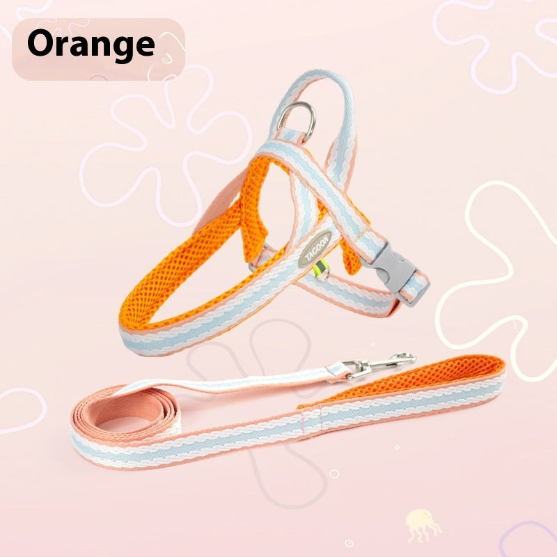 KFX-9676605 Portable Pet Harness with Hand Holding Rope - Available in Sea Salt Yellow, Fumigated Purple, Cream Powder, Coral Orange