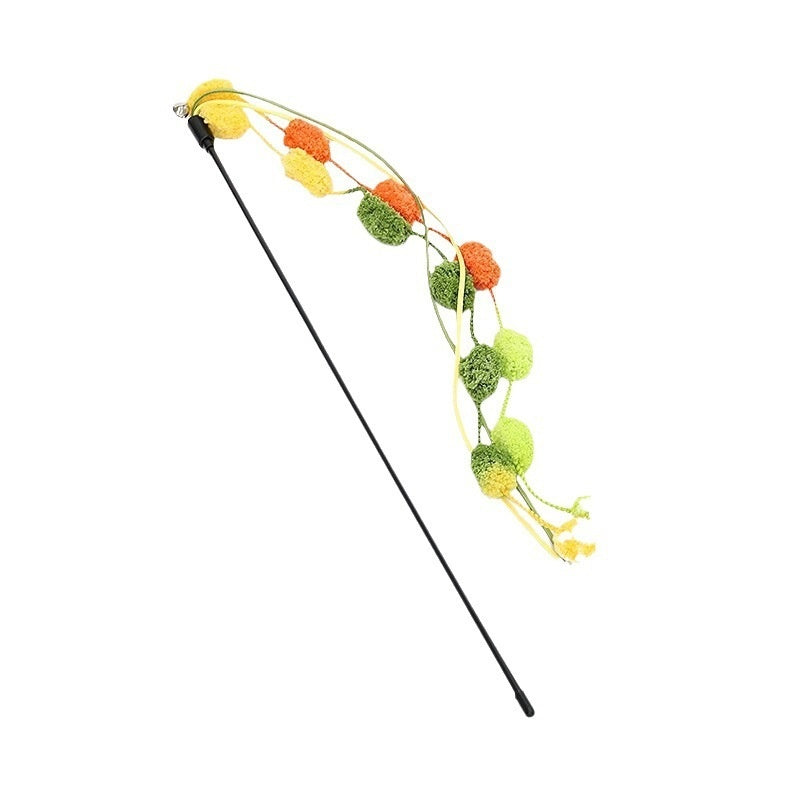 KFX-9678141 Rainbow Cotton Candy Cat Teaser with Lengthening Bar, Plush Tassel and Bell, Bite-Resistant Pet Toy