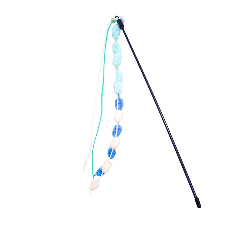 KFX-9678141 Rainbow Cotton Candy Cat Teaser with Lengthening Bar, Plush Tassel and Bell, Bite-Resistant Pet Toy