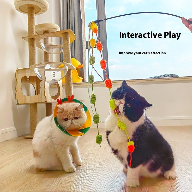 KFX-9678141 Rainbow Cotton Candy Cat Teaser with Lengthening Bar, Plush Tassel and Bell, Bite-Resistant Pet Toy