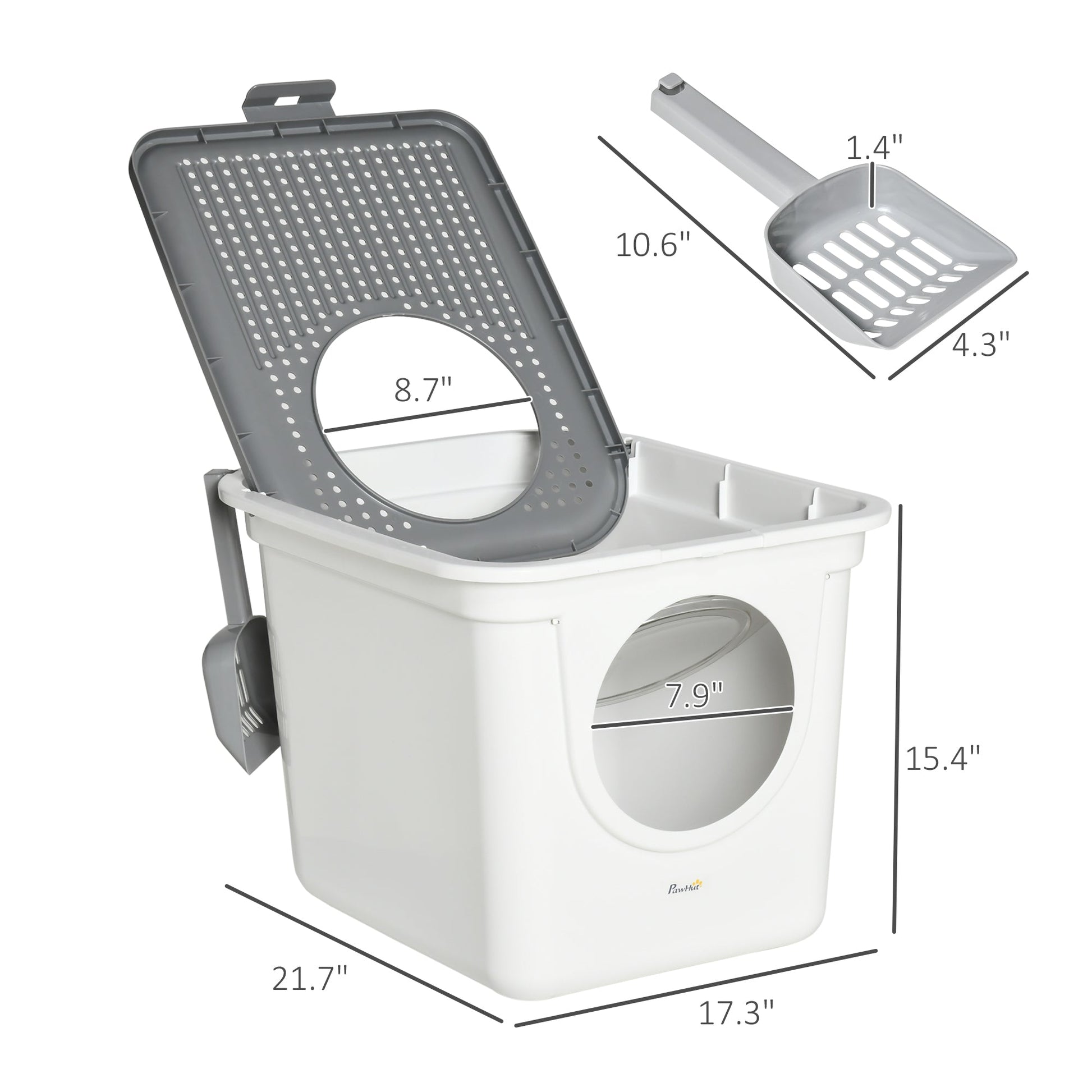 KFX-9678781 Covered Cat Litter Box with Front Entrance and Top Exit for Easy Cleaning and Odor Control, White