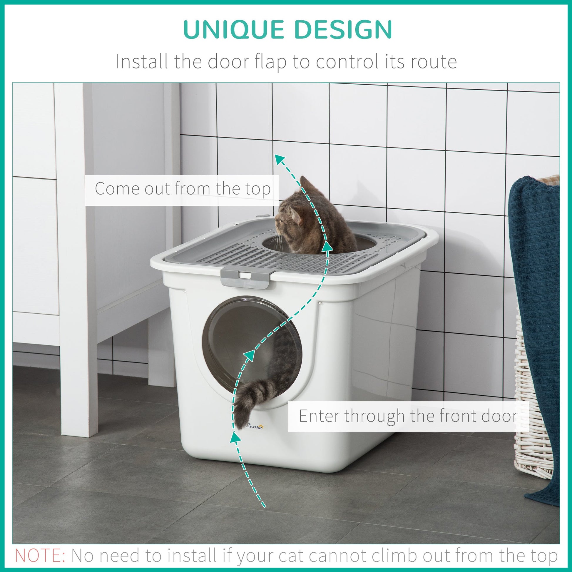 KFX-9678781 Covered Cat Litter Box with Front Entrance and Top Exit for Easy Cleaning and Odor Control, White