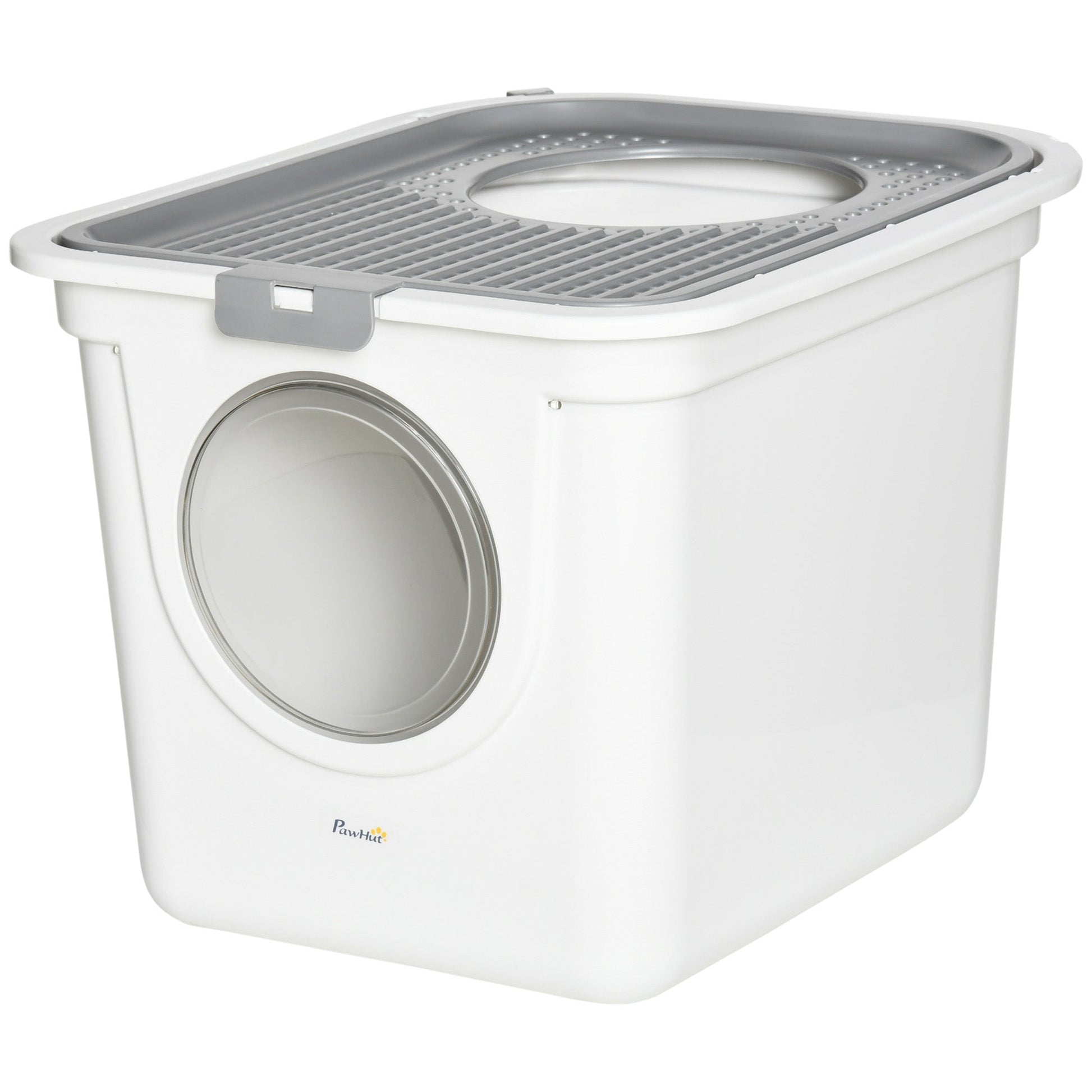 KFX-9678781 Covered Cat Litter Box with Front Entrance and Top Exit for Easy Cleaning and Odor Control, White