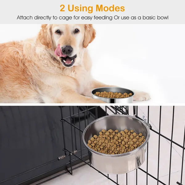 KFX-9679293 Stainless Steel Hanging Dog Bowl with Detachable Clamp for Pet Cage Food and Water