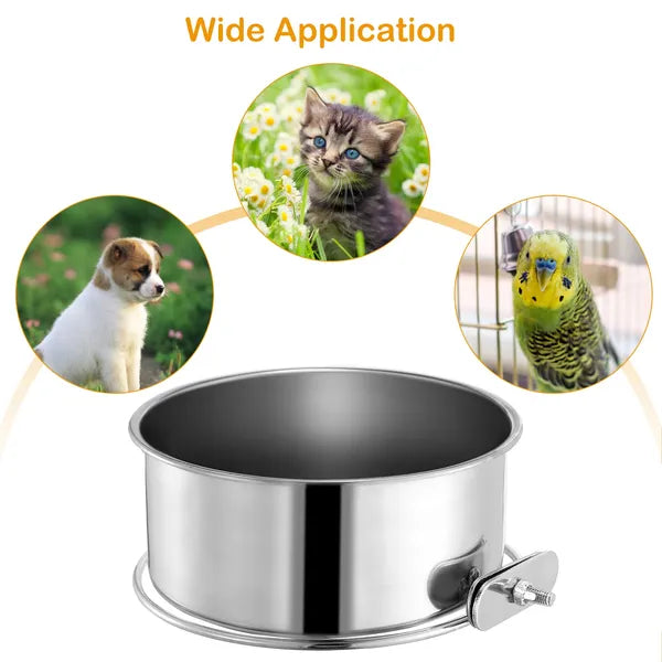 KFX-9679293 Stainless Steel Hanging Dog Bowl with Detachable Clamp for Pet Cage Food and Water
