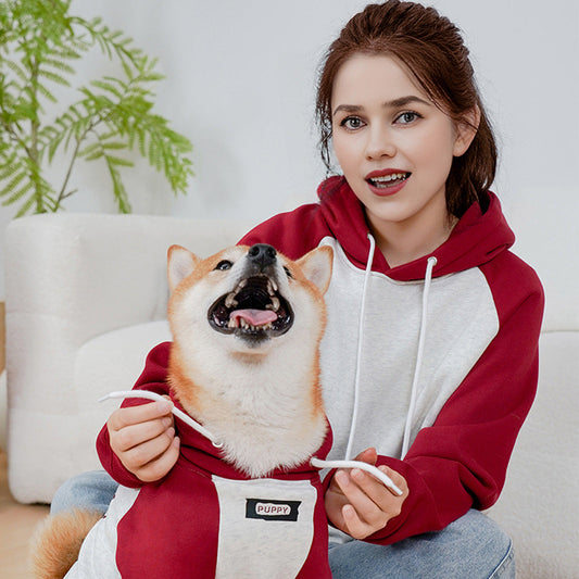 KFX-9681085 Wine Red Cotton Brushed Hoody for Pets - Autumn and Winter Casual Wear