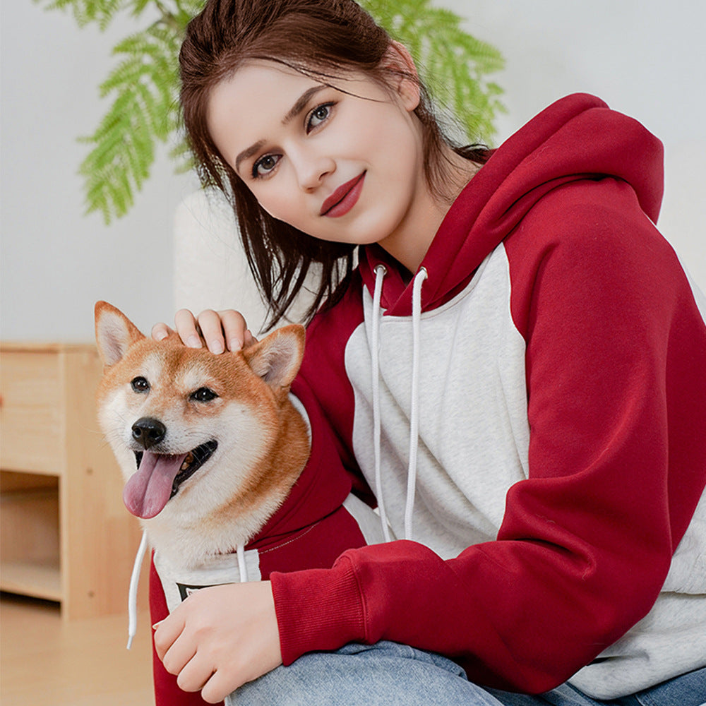 KFX-9681085 Wine Red Cotton Brushed Hoody for Pets - Autumn and Winter Casual Wear