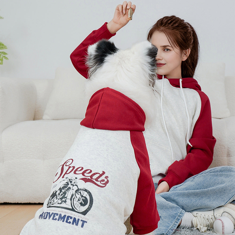 KFX-9681085 Wine Red Cotton Brushed Hoody for Pets - Autumn and Winter Casual Wear