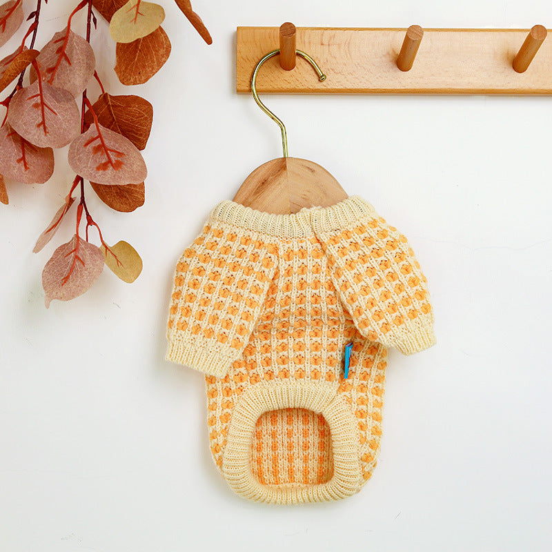 KFX-9681469 Cozy Orange Acrylic Dibi Bear Sweater for Pets - Sizes XS to XL