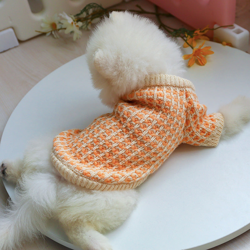 KFX-9681469 Cozy Orange Acrylic Dibi Bear Sweater for Pets - Sizes XS to XL