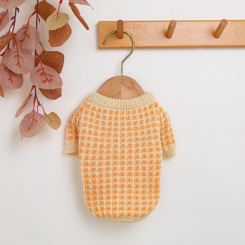 KFX-9681469 Cozy Orange Acrylic Dibi Bear Sweater for Pets - Sizes XS to XL