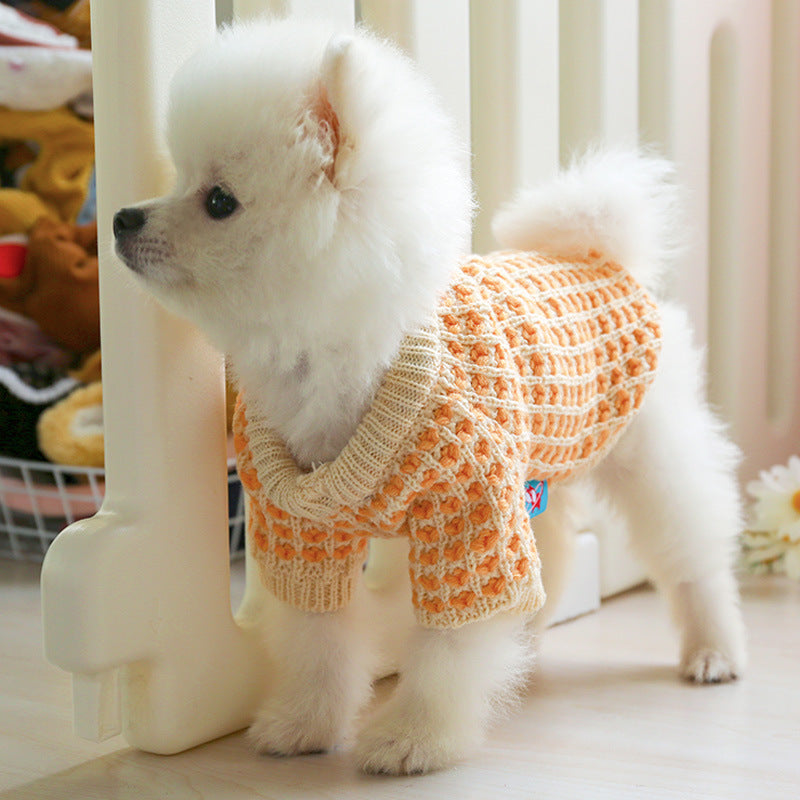 KFX-9681469 Cozy Orange Acrylic Dibi Bear Sweater for Pets - Sizes XS to XL