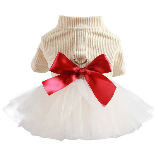 KFX-9683645 Beige Chest and Back Gauze Skirt for Dogs - Warm Pet Clothing in Milky White, Available in Multiple Sizes