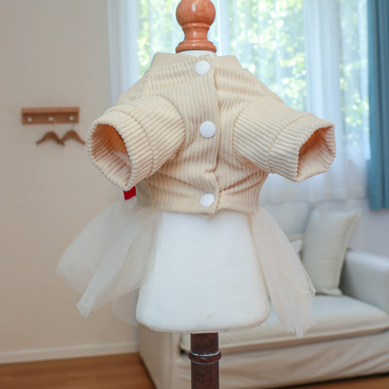 KFX-9683645 Beige Chest and Back Gauze Skirt for Dogs - Warm Pet Clothing in Milky White, Available in Multiple Sizes
