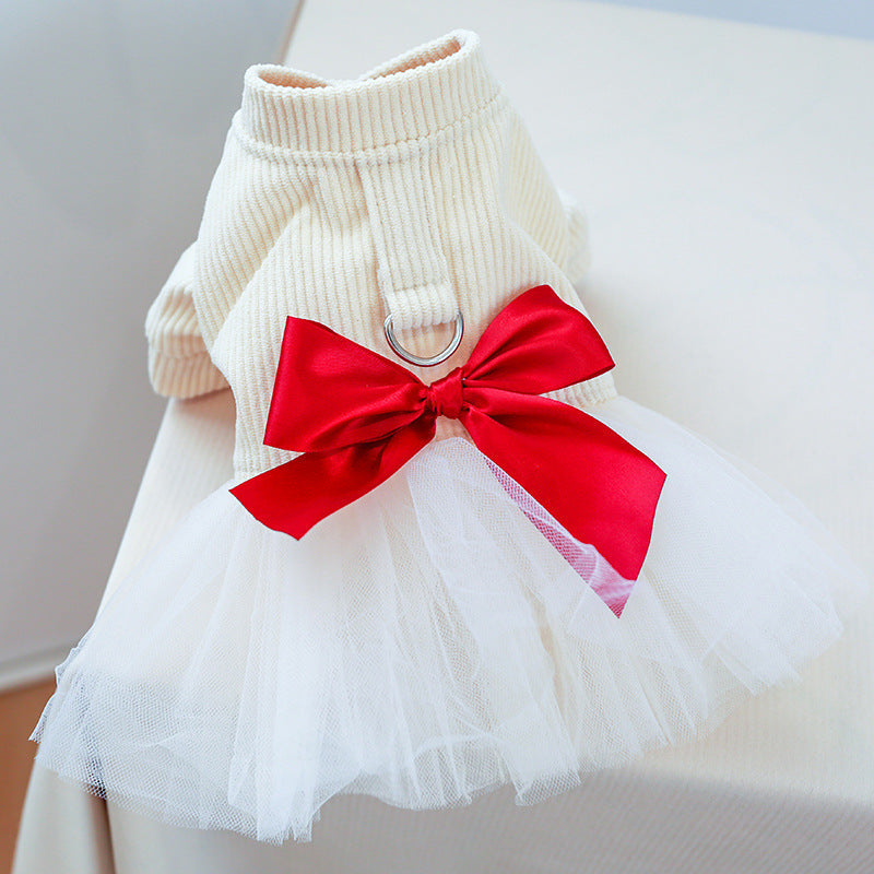KFX-9683645 Beige Chest and Back Gauze Skirt for Dogs - Warm Pet Clothing in Milky White, Available in Multiple Sizes