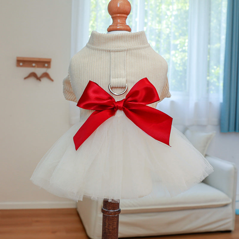 KFX-9683645 Beige Chest and Back Gauze Skirt for Dogs - Warm Pet Clothing in Milky White, Available in Multiple Sizes