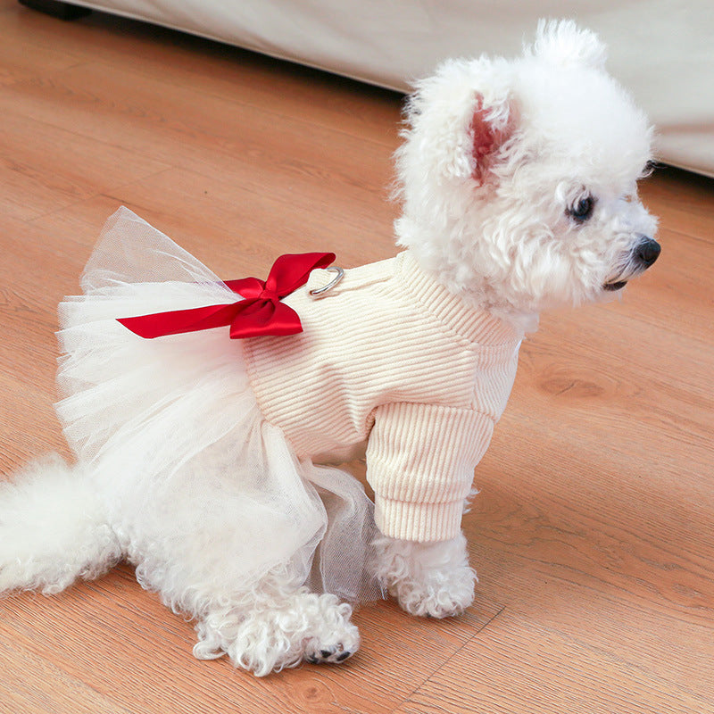 KFX-9683645 Beige Chest and Back Gauze Skirt for Dogs - Warm Pet Clothing in Milky White, Available in Multiple Sizes