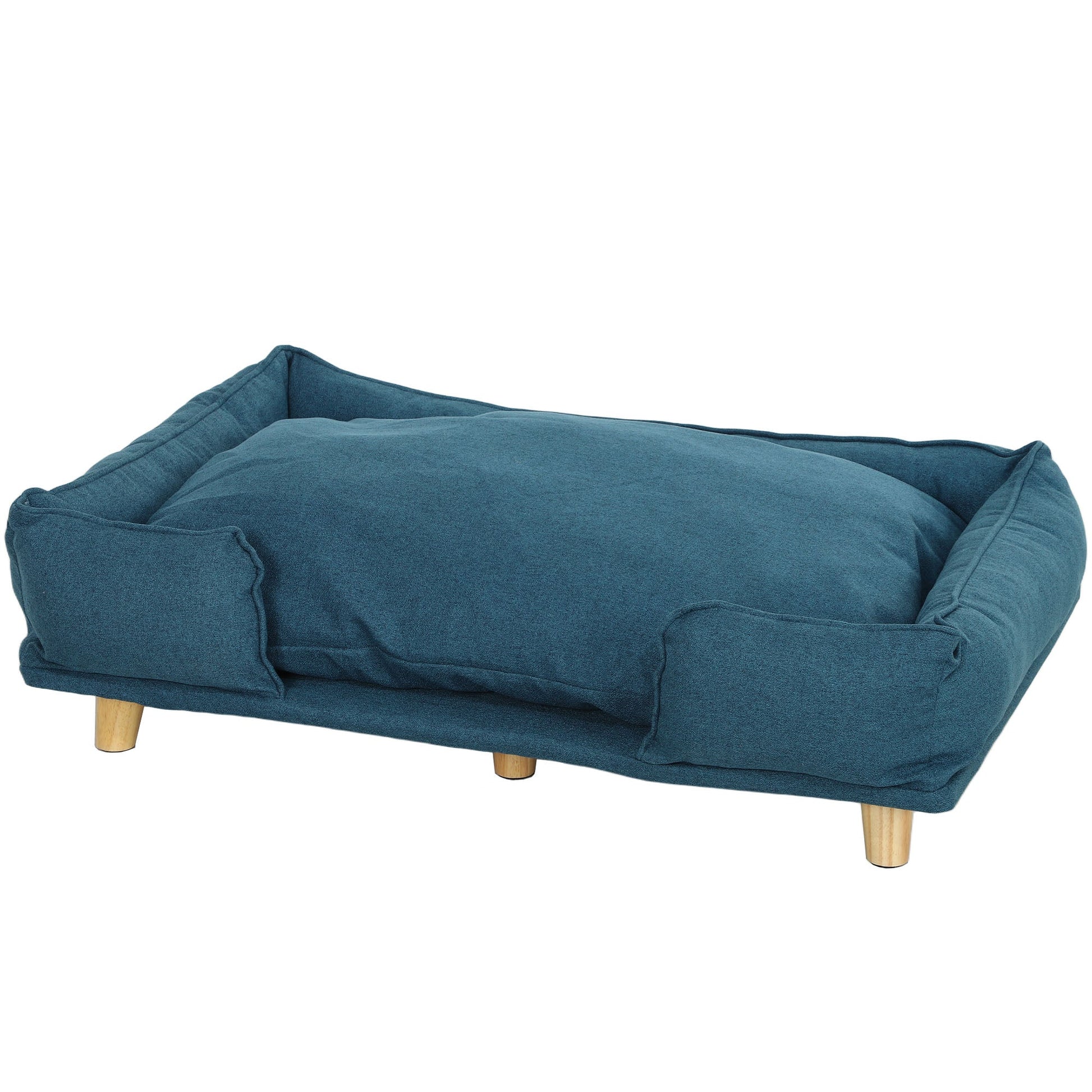KFX-9687485 Large Dog Couch with Removable Cushion, Pine Wood Legs, Dark Blue Design for Indoor Comfort