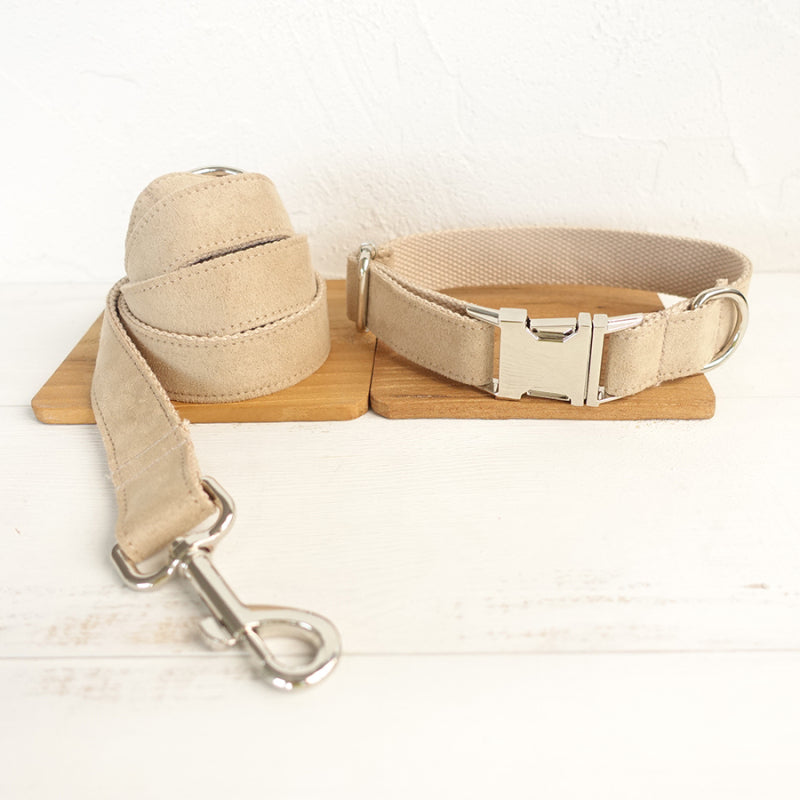KFX-9688637 Nude Polyester Dog Collar and Traction Rope with Bow - Multiple Sizes Available
