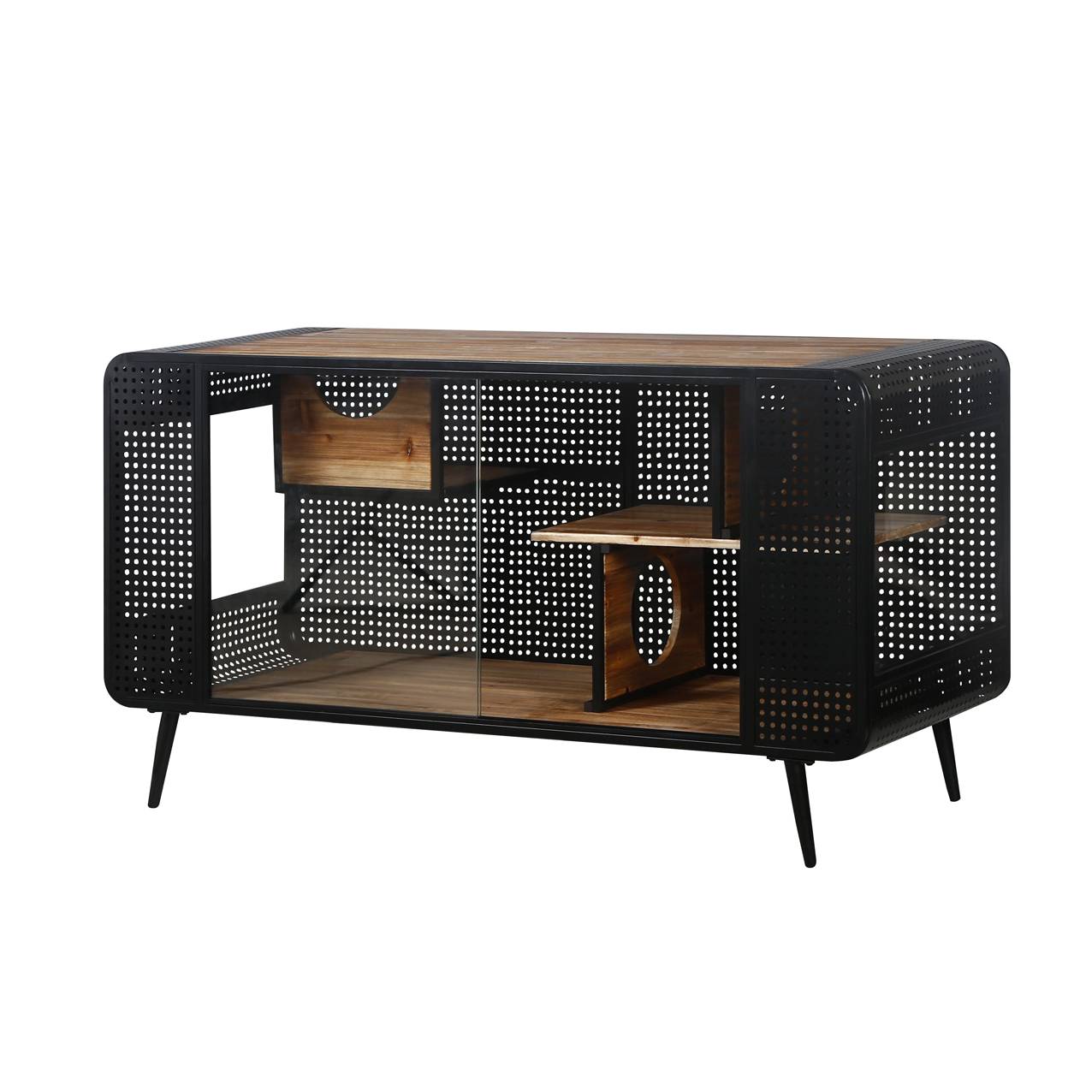 KFX-9692477 Spacious Cat House with Tempered Glass Doors and Modern Design for Indoor Use