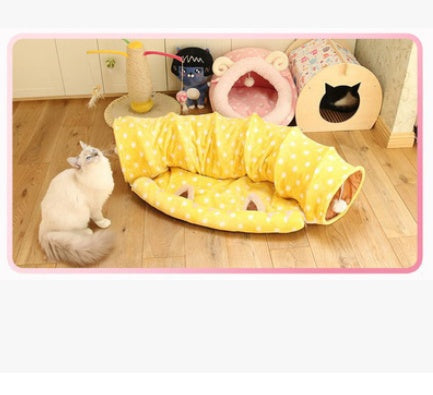 KFX-9692861 Cat Tunnel and Sleeping Bag Combo for Pet Rest and Play - Cloth Material, Spring/Summer Colors