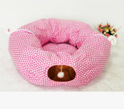 KFX-9692861 Cat Tunnel and Sleeping Bag Combo for Pet Rest and Play - Cloth Material, Spring/Summer Colors