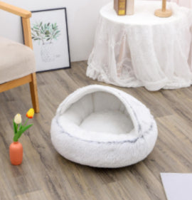 KFX-9694653 Plush Round Pet Bed for Dogs and Cats - Winter Warmth and Comfort in Multiple Sizes