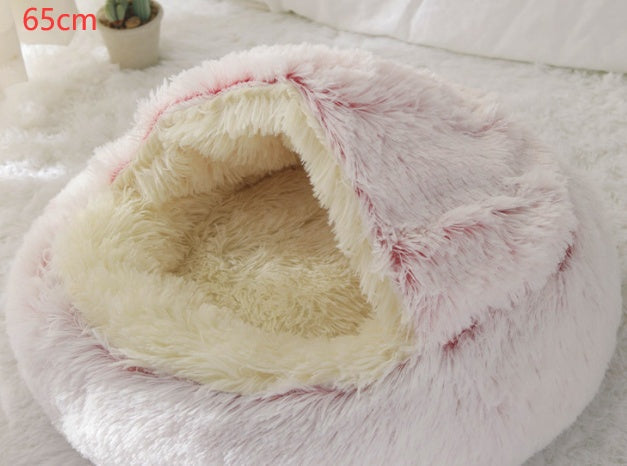 KFX-9694653 Plush Round Pet Bed for Dogs and Cats - Winter Warmth and Comfort in Multiple Sizes