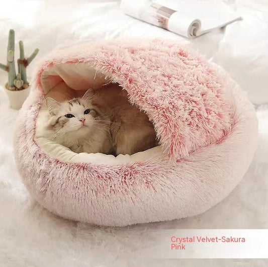 KFX-9694653 Plush Round Pet Bed for Dogs and Cats - Winter Warmth and Comfort in Multiple Sizes