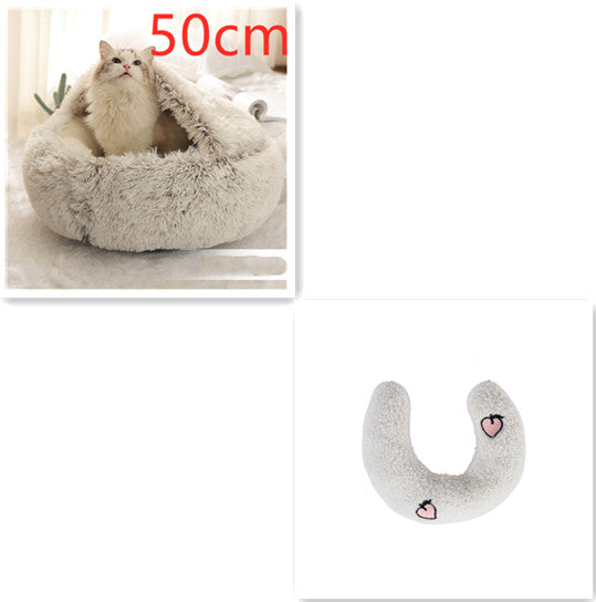 KFX-9694653 Plush Round Pet Bed for Dogs and Cats - Winter Warmth and Comfort in Multiple Sizes