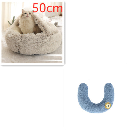 KFX-9694653 Plush Round Pet Bed for Dogs and Cats - Winter Warmth and Comfort in Multiple Sizes