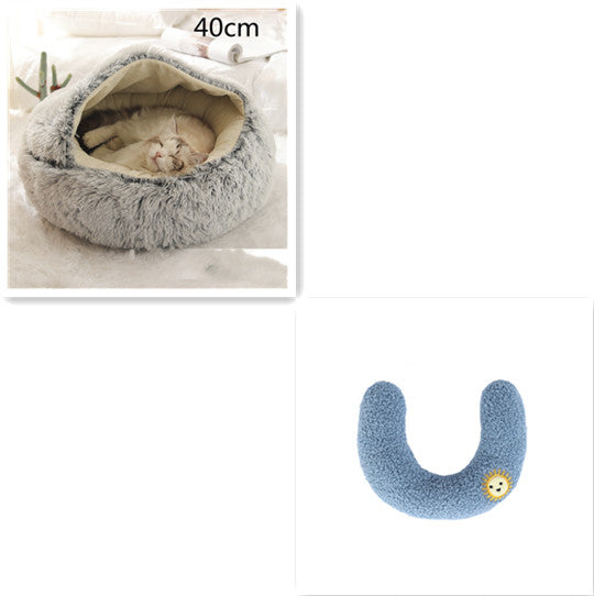 KFX-9694653 Plush Round Pet Bed for Dogs and Cats - Winter Warmth and Comfort in Multiple Sizes