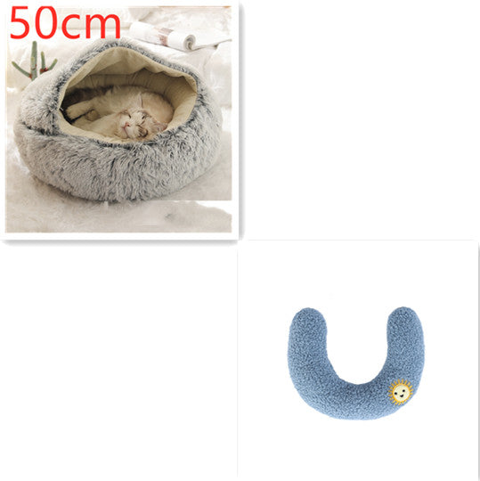 KFX-9694653 Plush Round Pet Bed for Dogs and Cats - Winter Warmth and Comfort in Multiple Sizes