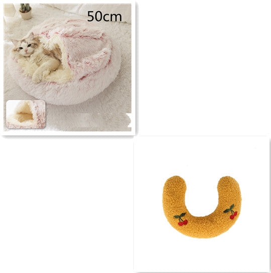 KFX-9694653 Plush Round Pet Bed for Dogs and Cats - Winter Warmth and Comfort in Multiple Sizes
