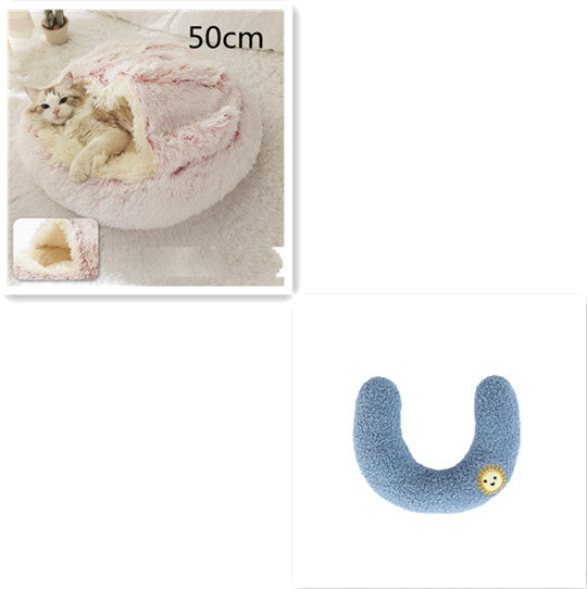 KFX-9694653 Plush Round Pet Bed for Dogs and Cats - Winter Warmth and Comfort in Multiple Sizes