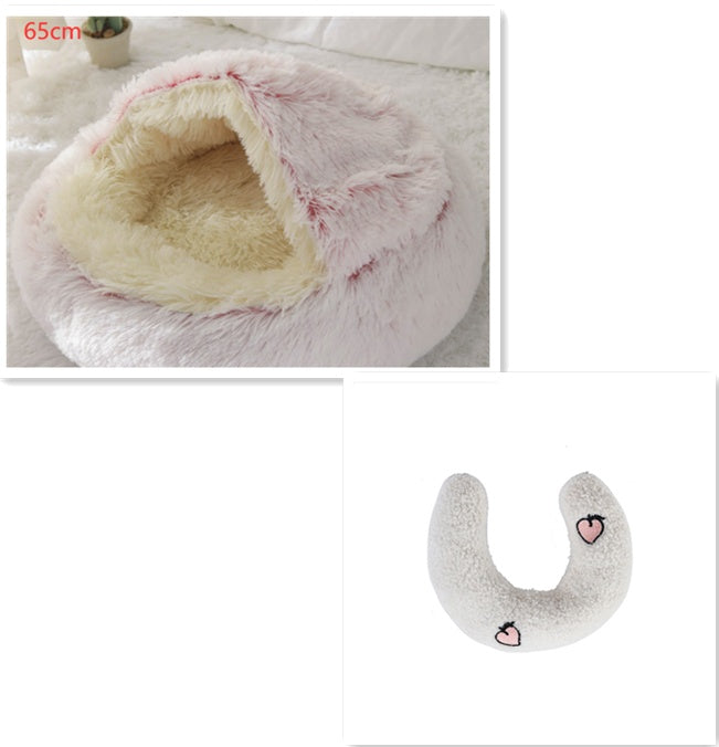 KFX-9694653 Plush Round Pet Bed for Dogs and Cats - Winter Warmth and Comfort in Multiple Sizes