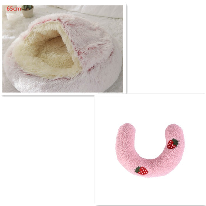 KFX-9694653 Plush Round Pet Bed for Dogs and Cats - Winter Warmth and Comfort in Multiple Sizes