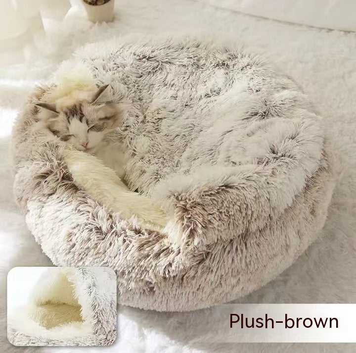 KFX-9694653 Plush Round Pet Bed for Dogs and Cats - Winter Warmth and Comfort in Multiple Sizes