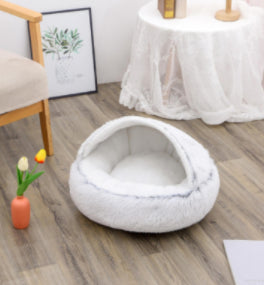 KFX-9694653 Plush Round Pet Bed for Dogs and Cats - Winter Warmth and Comfort in Multiple Sizes