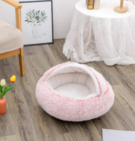 KFX-9694653 Plush Round Pet Bed for Dogs and Cats - Winter Warmth and Comfort in Multiple Sizes