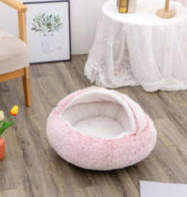 KFX-9694653 Plush Round Pet Bed for Dogs and Cats - Winter Warmth and Comfort in Multiple Sizes
