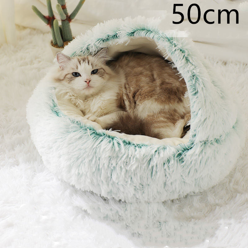 KFX-9694653 Plush Round Pet Bed for Dogs and Cats - Winter Warmth and Comfort in Multiple Sizes