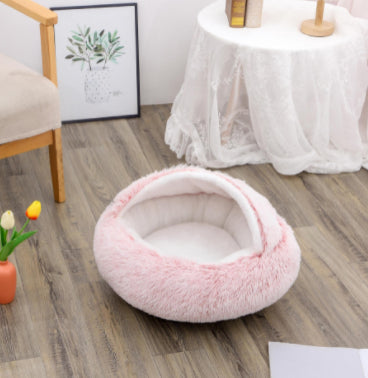 KFX-9694653 Plush Round Pet Bed for Dogs and Cats - Winter Warmth and Comfort in Multiple Sizes